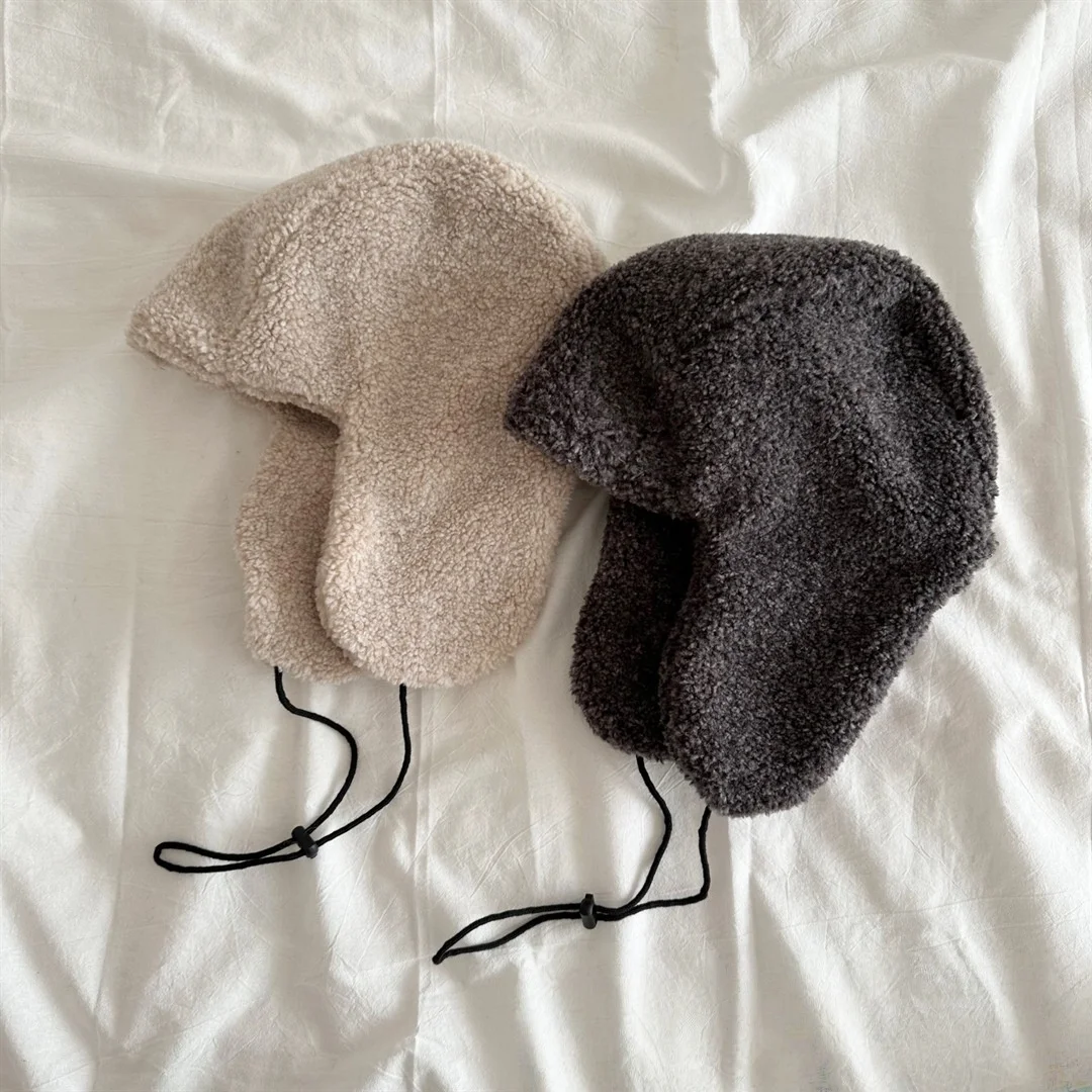 2025 Nuovo Cappello per bambini Peluche Addensato Antivento Paraorecchie Berretto Inverno Caldo Fodera in Pile Coulisse Regolabile per Baby Boy Girl