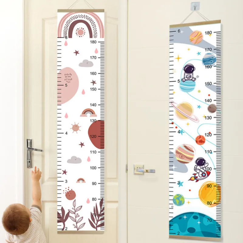 Growth Chart Nonwoven Wood Wall Hanging Rainbow Height Rule Inch Meters Measure Kids Child Baby Nursery Room Decoration Nordic