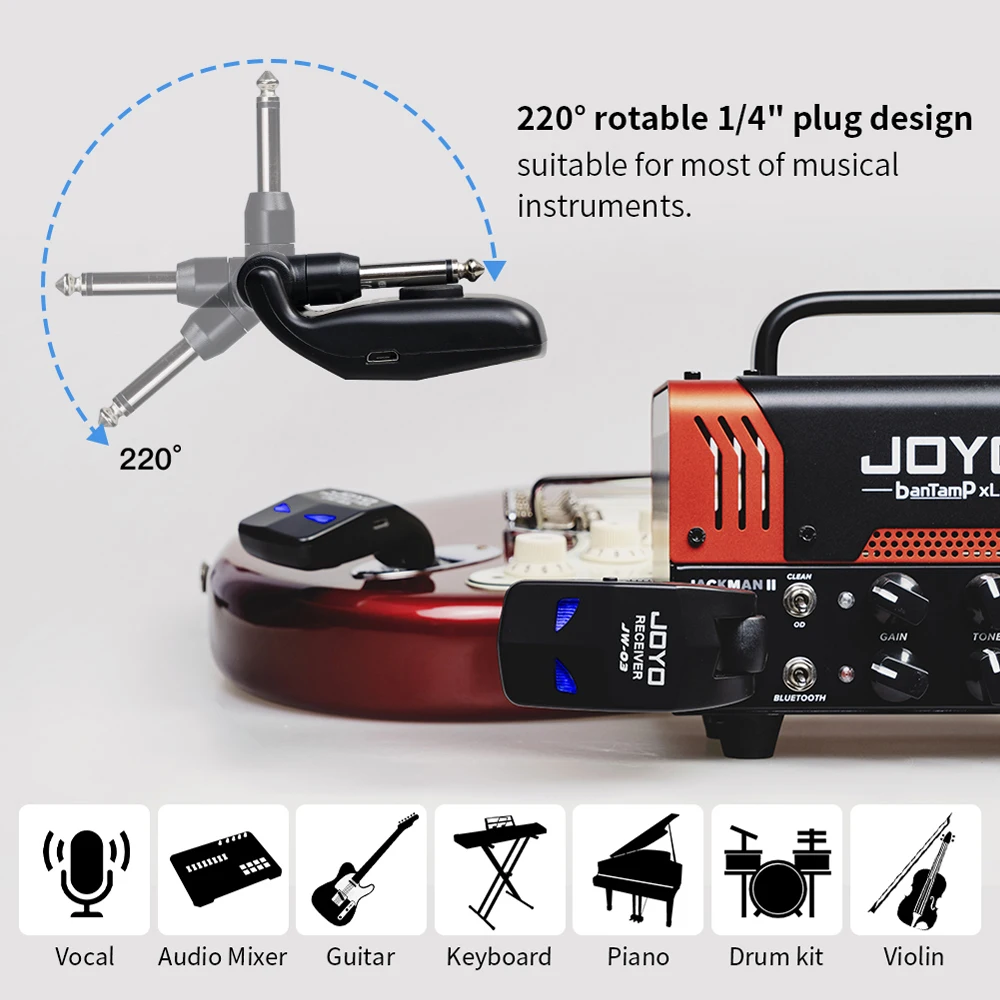 JOYO JW-03 2.4G نظام جيتار لاسلكي قابل للدوران 220 °   بطارية قابلة لإعادة الشحن لجيتار الجيتار