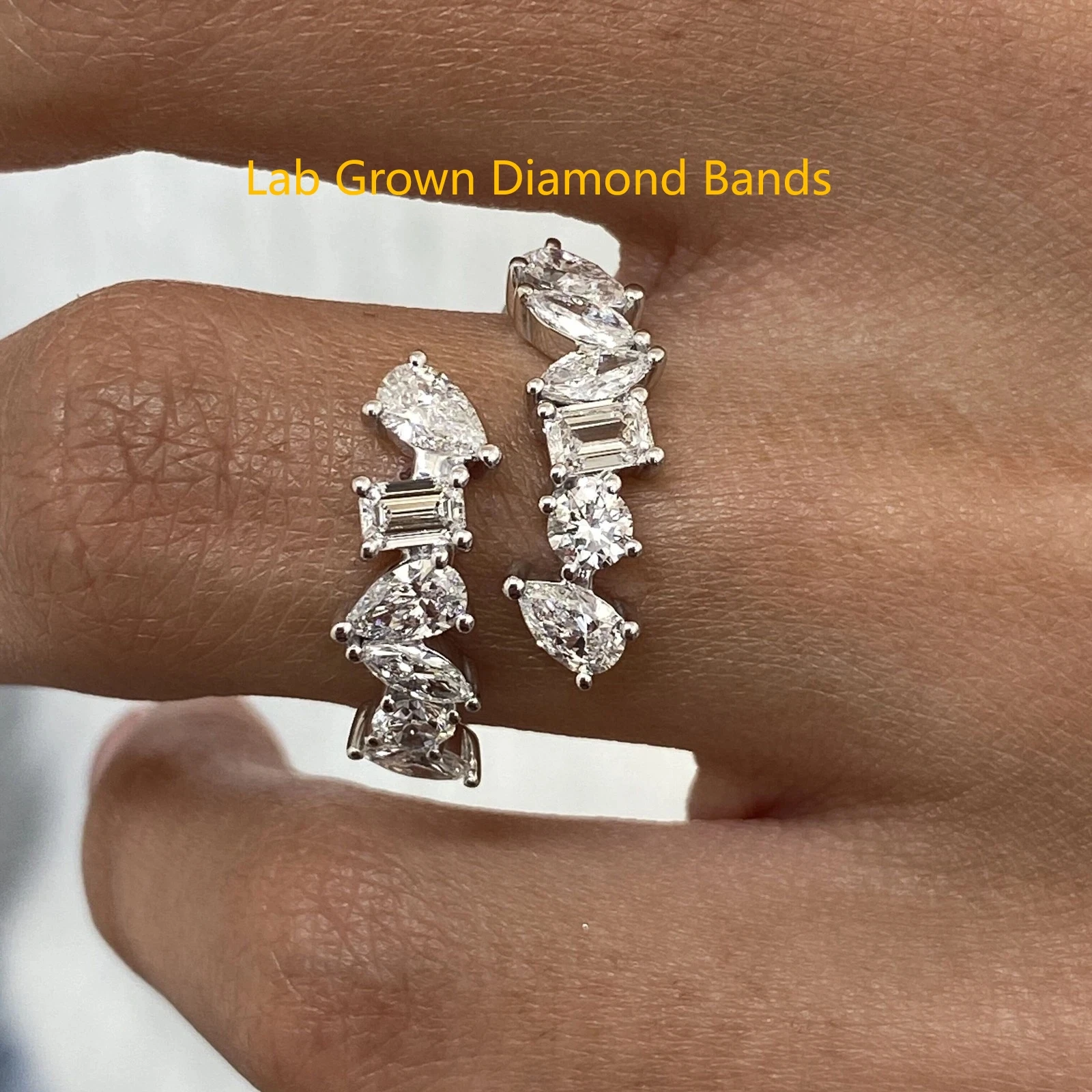 Platinum 950 Wrap Ring 1.48ctw Pear Marquise Emerald Round Mix Shape HPHT DEF VS-VVS  Lab Grown Diamond Wedding Band For Lady