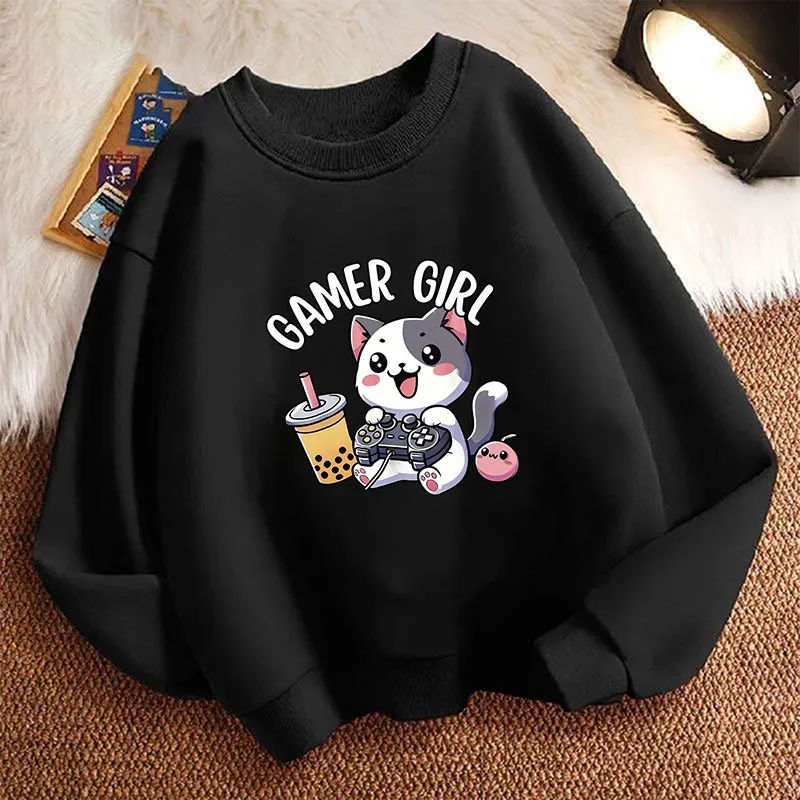 

Pullover Cute Cat Gamer Girl Graphic Hoodie Kids Children's Sweatshirt Hoody for Boys Girls Autumn Spring Casual Hoodies
