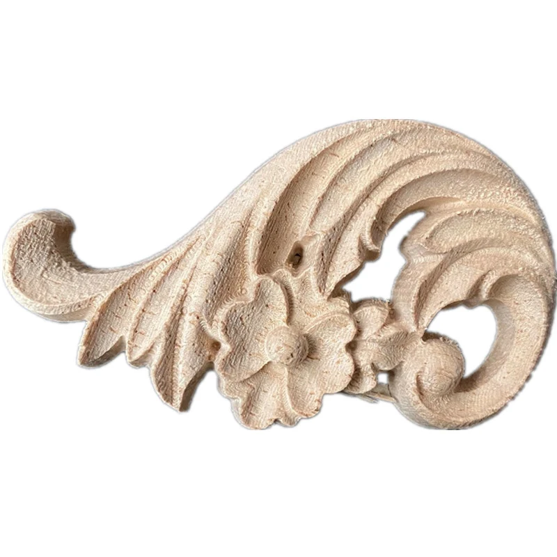 8cm Woodcarving Corner Decal Wooden Figurines Crafts Corner Appliques Frame Onlay Wall Door Furniture Decorative