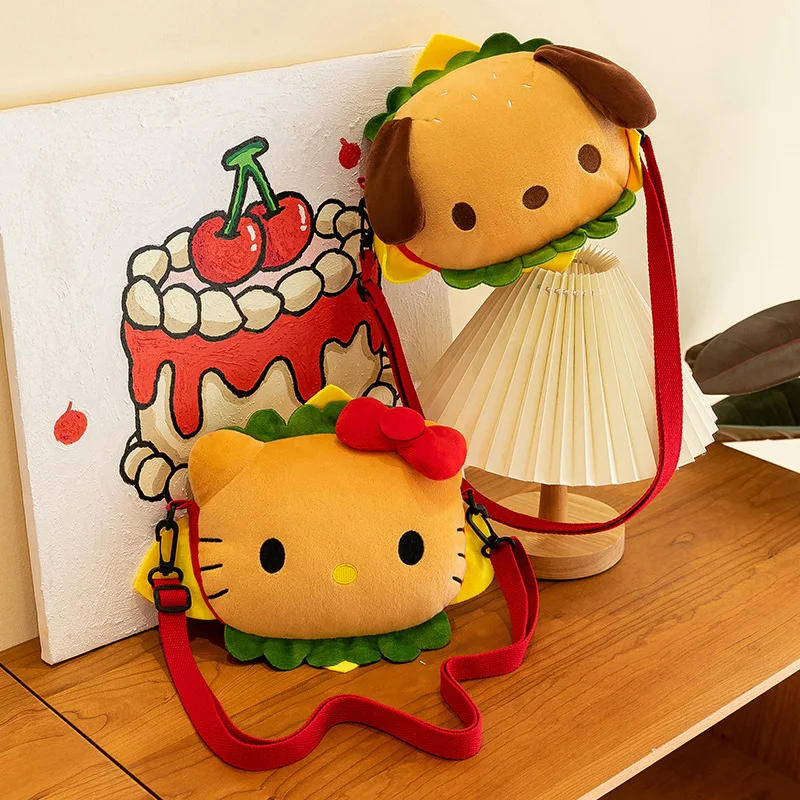 New 20cm Burger Backpack Cartoon Kt Cat Shoulder Bag Pacha Dog Crossbody Bag Grab Machine Doll Children'S Cosplay Gift