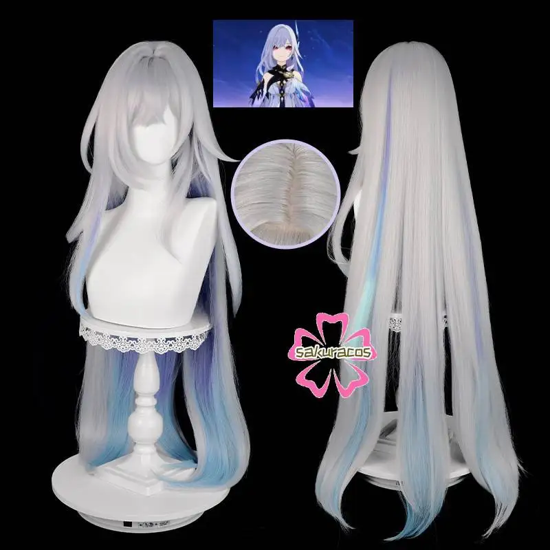 

Skirk Cosplay Wig Game Genshin Impact 105cm Long Grey Blue Blend Heat Resistant Synthetic Hair Women Halloween Role Play Party