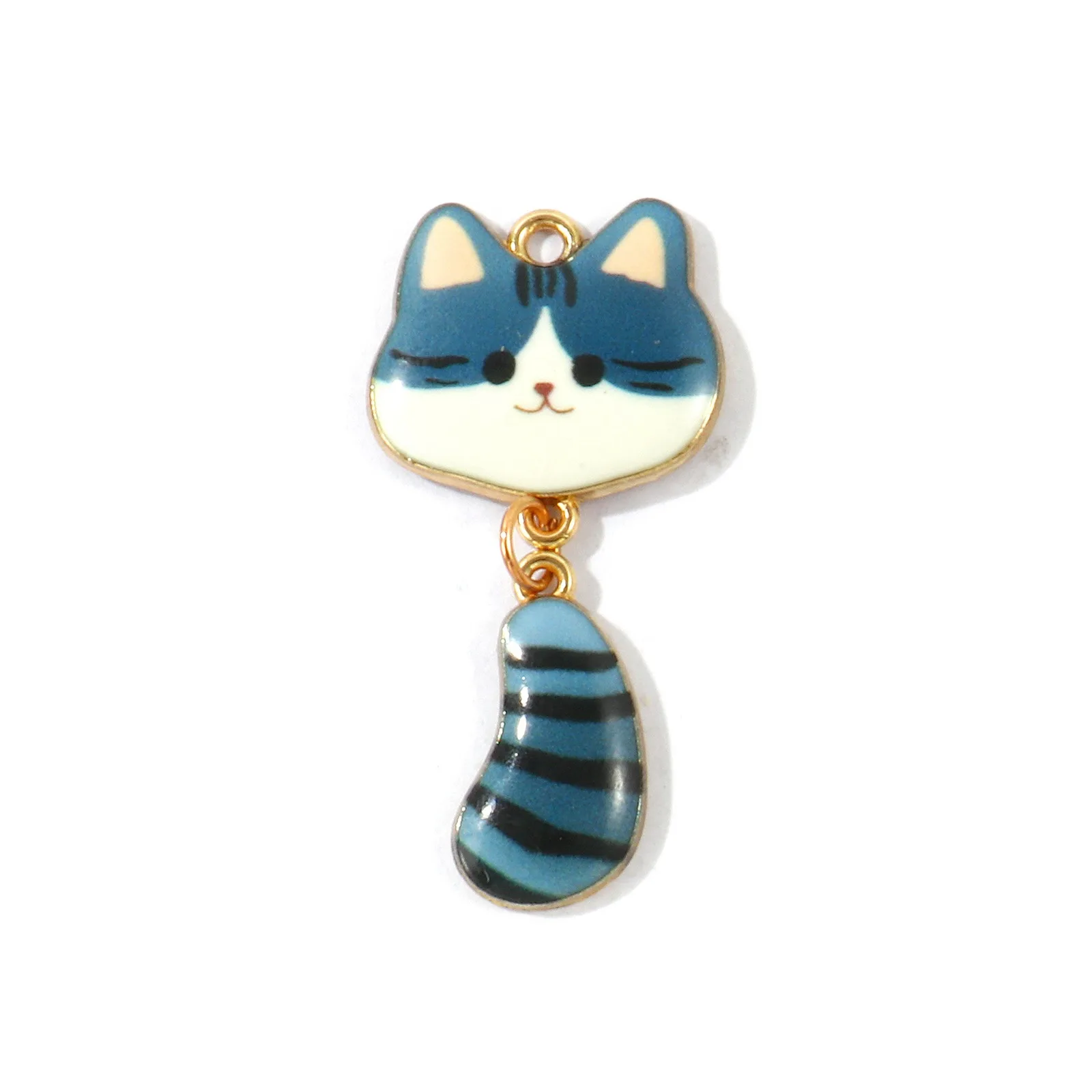 10 Stück Neue Cartoon-Katzen-Tier-Motiv-Anhänger, vergoldete Zinklegierung, mehrfarbige Emaille-Anhänger, DIY-Halskette, Armband, Schmuckgeschenk – Detail 2