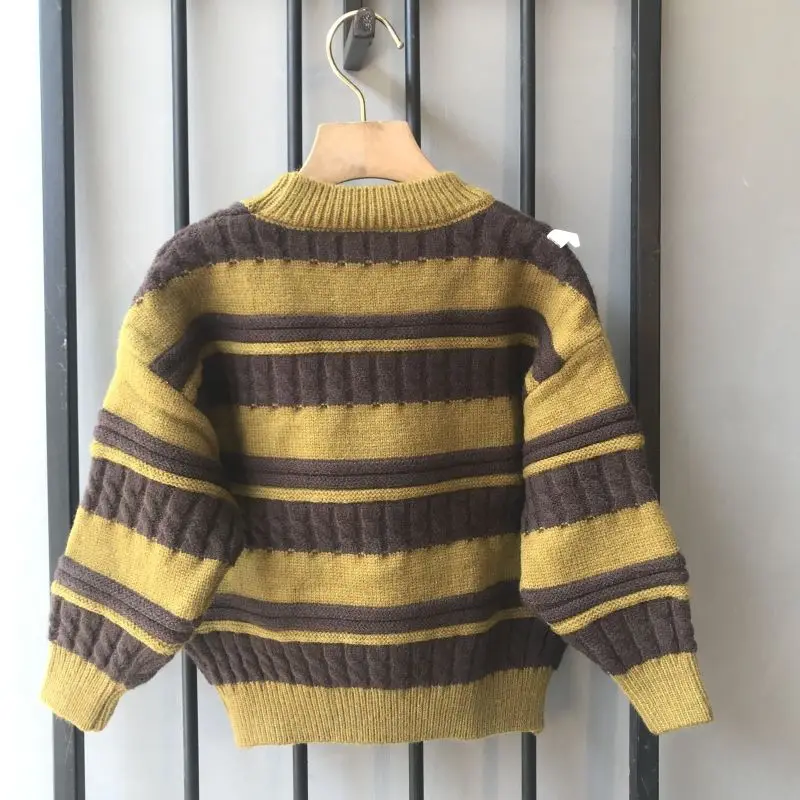 Spring and Autumn Children\'s Sweater Fashion New Style Boys and Girls Stripe Pullover Knitwear Baby Thick Sweater