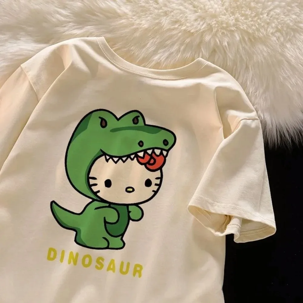 

Sanrio Hello Kitty New Anime Y 2k Graphic Top Cute Short Sleeve White T-shirt Women's Summer Y2k Fashion Black Tee Female Clothe