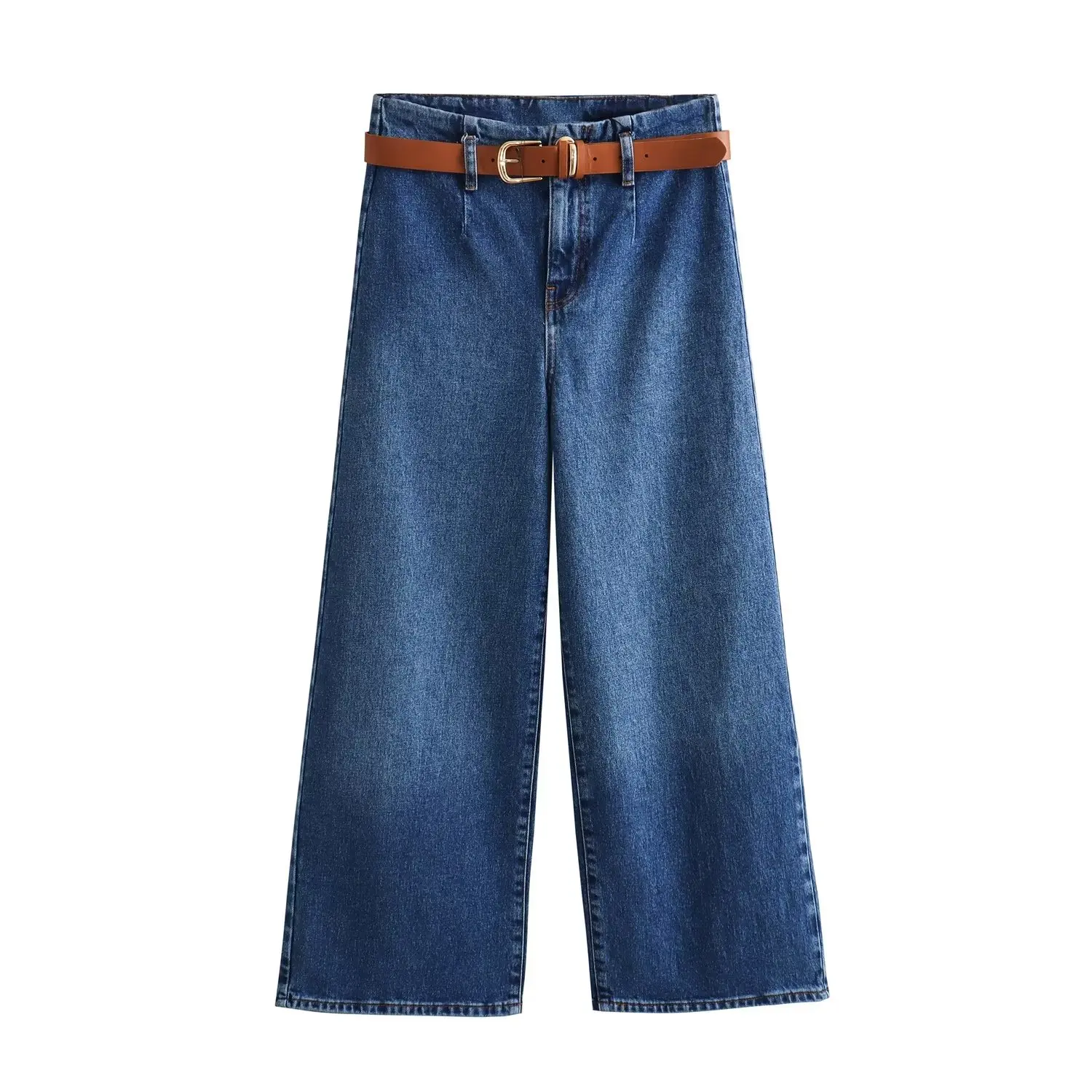 Dave&Di American Retro Solid High Waist Wide Leg Jeans Casual  Jeans Women Mommy With Belt Loose Ankle Denim Pants Ladies