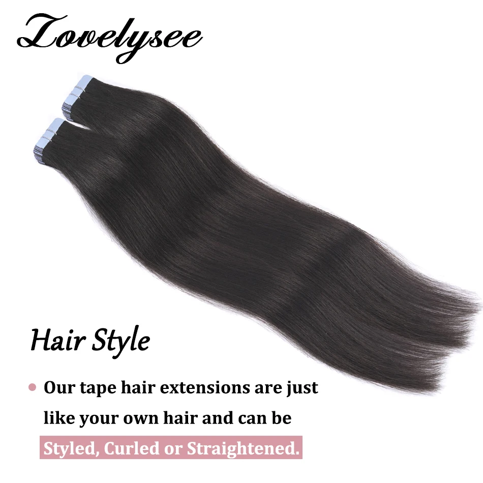 Lovelysee-Extensions de cheveux humains à ruban adhésif pour femme, cheveux raides européens, 100% cheveux Remy avec bandes, 20 pièces, 40 grammes, 2g par pièce