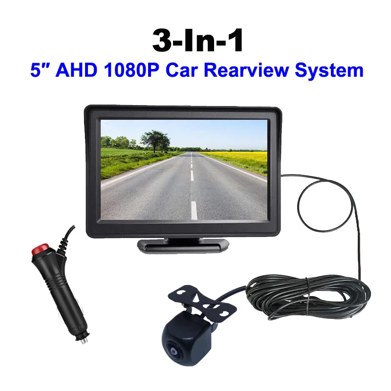 

Автомобильный монитор AHD 1080P 5 дюймов, камера заднего вида, 5 вариантов, 170° ° Объектив Fisheye с функцией ночного видения Starlight, два кронштейна для установки