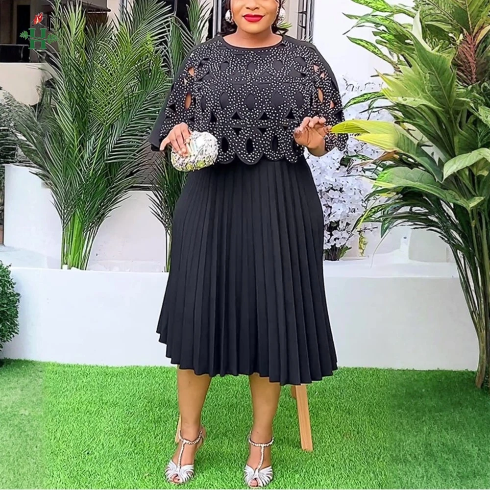 H & D 2025 فستان أفريقي مقاس كبير للنساء موضة جديدة لحفلات الزفاف فستان عشاء الماس صغير Bubu أنيق تركيا مطوي