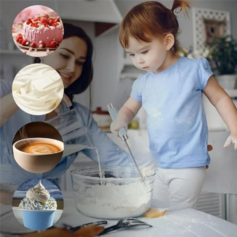 PZHI-12Inch Stainless Steel Semi-Automatic Whisk, Hand Push Rotary Blender Egg Whisk, Mixer Stirrer Kitchen Tool