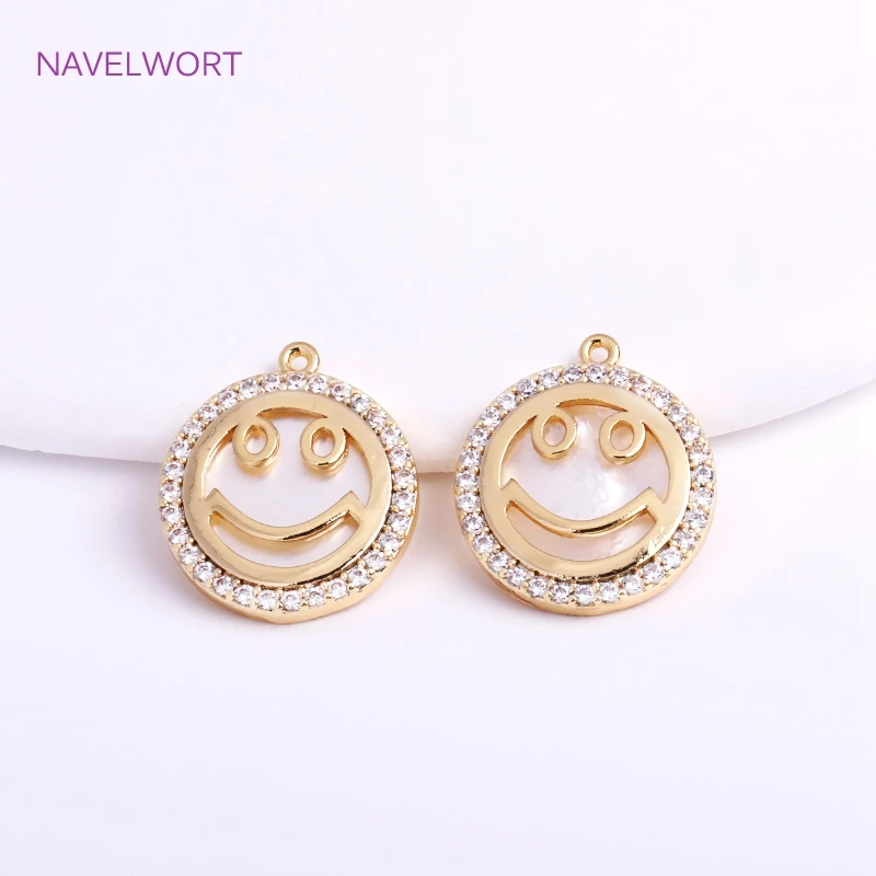 14K Gold Plated Round Charms For Jewelry Making,Inlaid Zircon Natural Shell Pendants DIY Jewelry Making Accessories