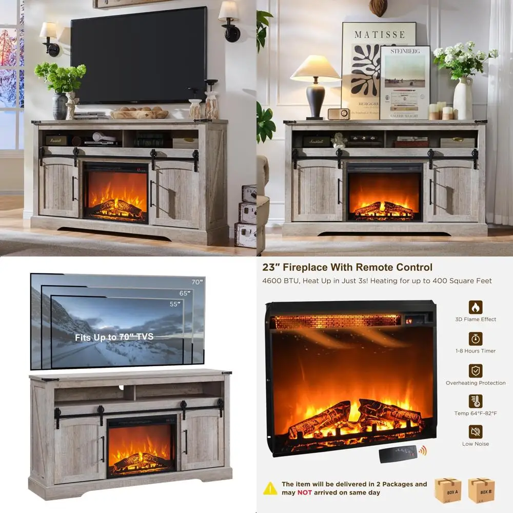 

70-телевизоров с электрическим камином, развлекательный центр, 33 High Rustic Media Console