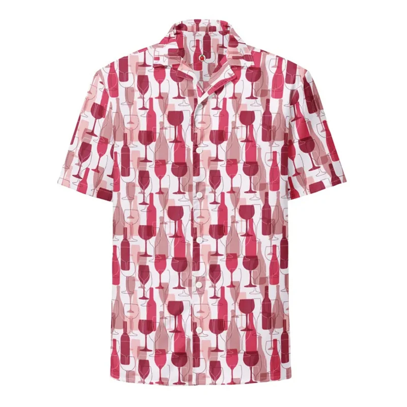 

Vintage Red Wine Glass Print Shirt Men Women Personality Bar Lapel Button Shirts Summer Fashion Casual Party Loose Blouse Y2k