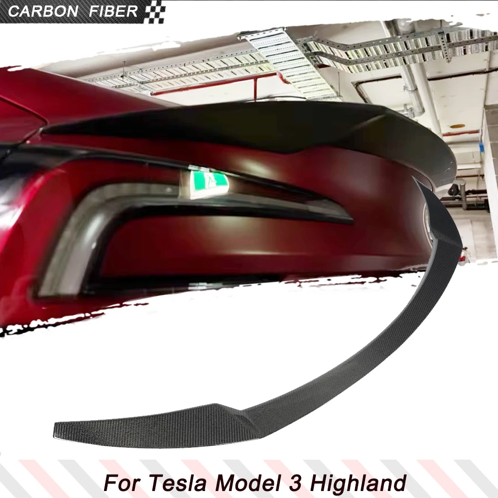 Carbon Fiber Car Rear Racing Spoiler Boot Wing For Tesla Model 3 Highland 2023-2026 Car Rear Trunk Spoiler Boot Lip Wing Spoiler