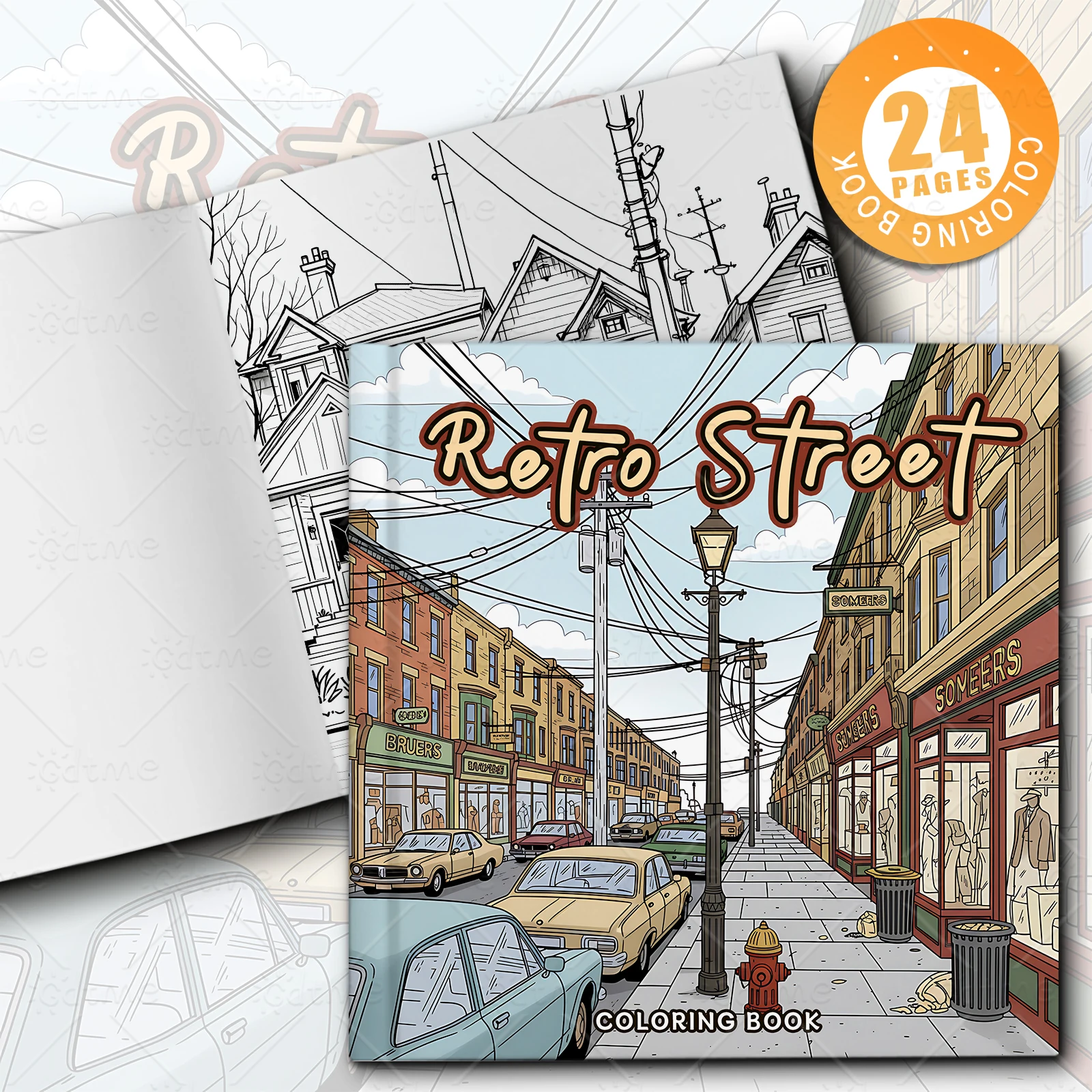Retro-Straßen-Malbuch für Erwachsene mit Cartoon-Motiven und Einfachen Mustern zur Entspannung, DIY-Malerei und Zeichnen für Jugendliche – Detail 1