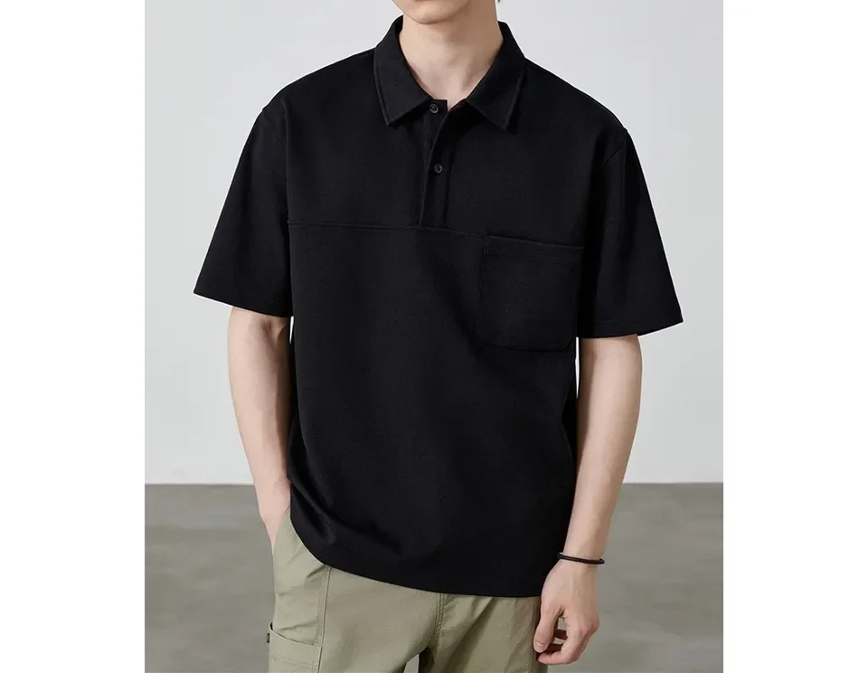 Summer New Fashion Men's Casual Trendy Solid Color Loose Turn-down Collar Short Sleeve Pullover