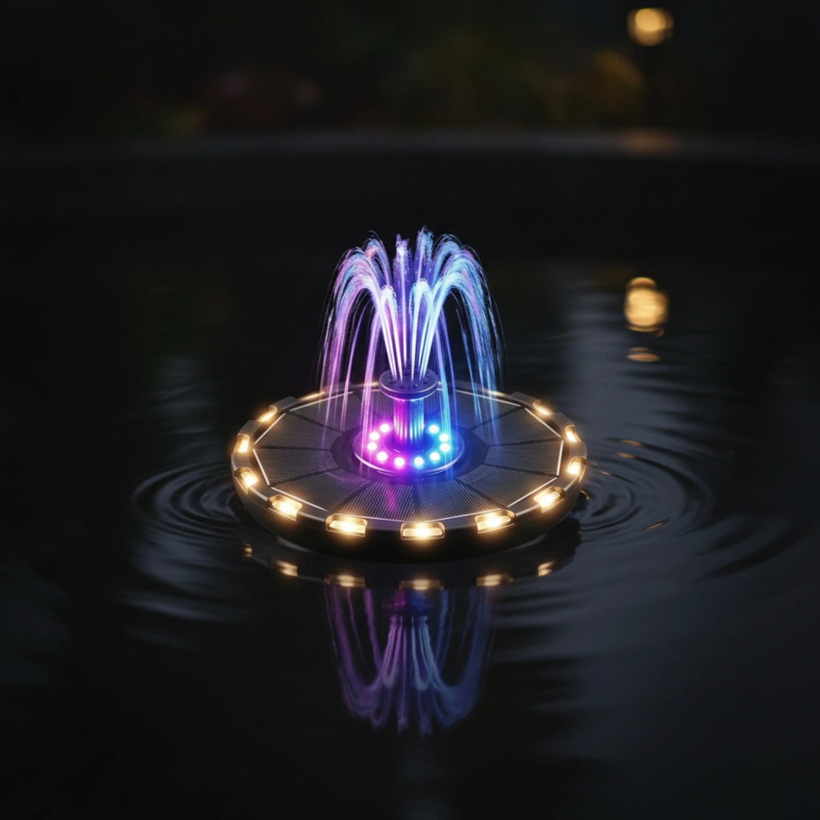 Solar Fountain Pump Illuminated Floating Fountain with Lights Automatic for Gardeners, Garden Pond, Courtyard