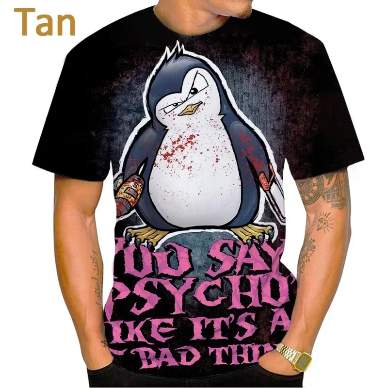 الصيف Hot البيع مضحك للجنسين الشارع الشهير أعلى PSYCHO البطريق ثلاثية الأبعاد مطبوعة تي شيرت أزياء مجنون البطريق الهيب هوب نمط قصيرة الأكمام