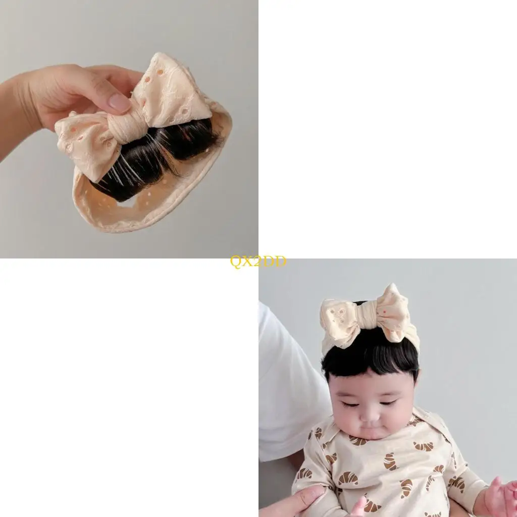 

QX2D Infant Comfortable Hairband with Decorative Bowknot & Faux Bangs Baby Headwear