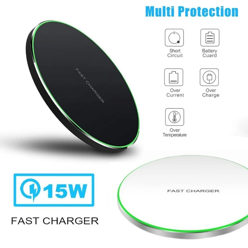 15W Fast Wireless Charger Pad for iPhone 16 15 14 13 12 11 Pro Max for SamSung S6 - S10 series Wireless Charging Station