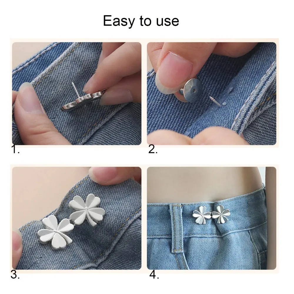 5PCS DIY Four Leaf Clover Tighten Waist Button Detachable Metal Retractable Button Reduce Waist Adjustable Waist Clip Jeans