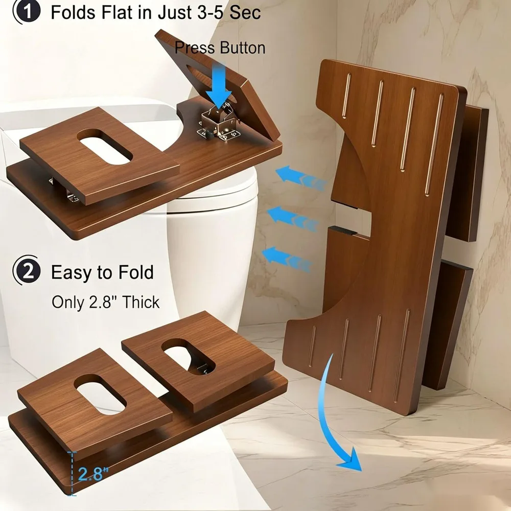 Foldable Bamboo Adult Toilet Stool, Non-slip Squatty Potty Stool, Relieve Constipation Bloating, Improve Intestinal Health