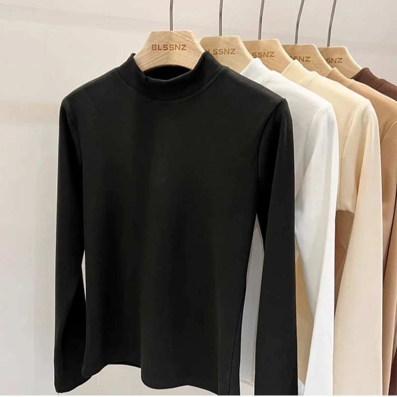 

2026 Spring New Men's Turtleneck T-shirt Long Sleeve Slim Fit Solid Color High Elastic Bottoming Pullovers Basic Style Male Tops