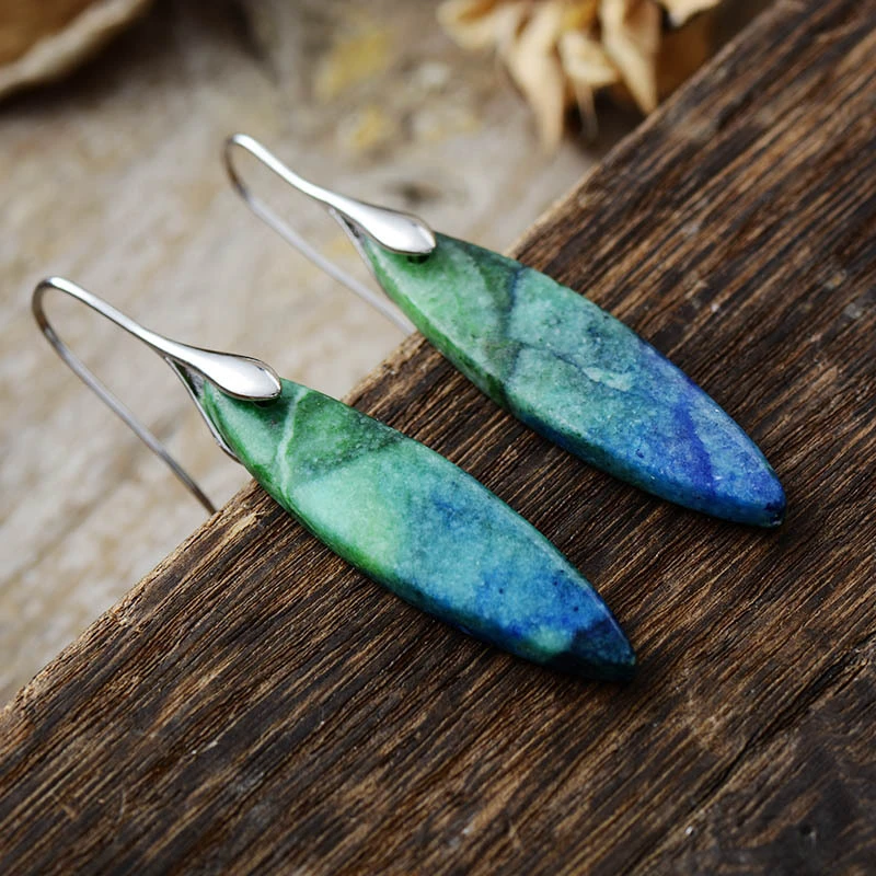 Leaf Design Emperor Stone Pendant Earrings Popular Natural Stone Jewelry for Women in Europe and America Personalized Earrings