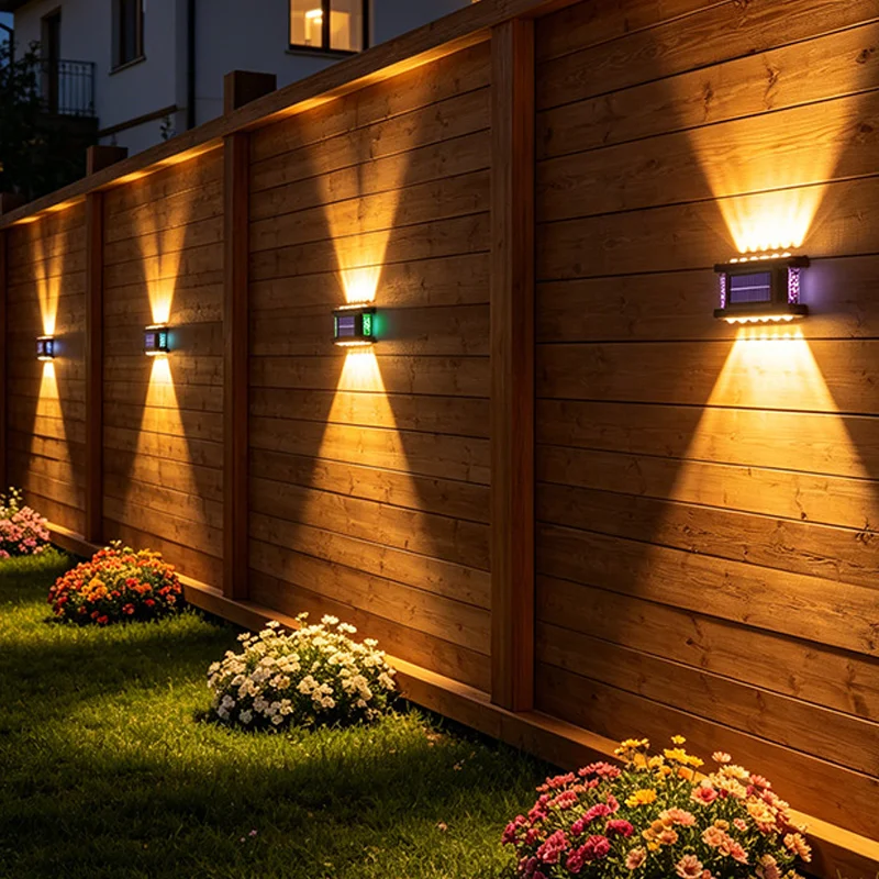 Solar Wall Washer Lights Outdoor Waterproof Convex Lens LED Wall Sconce Solar Fence Lights for Garden Patio Porch Yard Decor