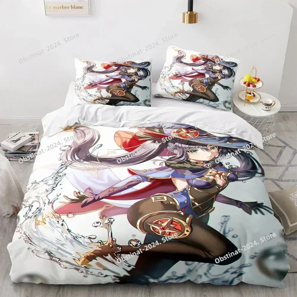

Game Genshin Impact Bedding Set Printed Bed Set With Pillowcase Duvet Cover Soft Single Double Queen Super King Size Kids Adult