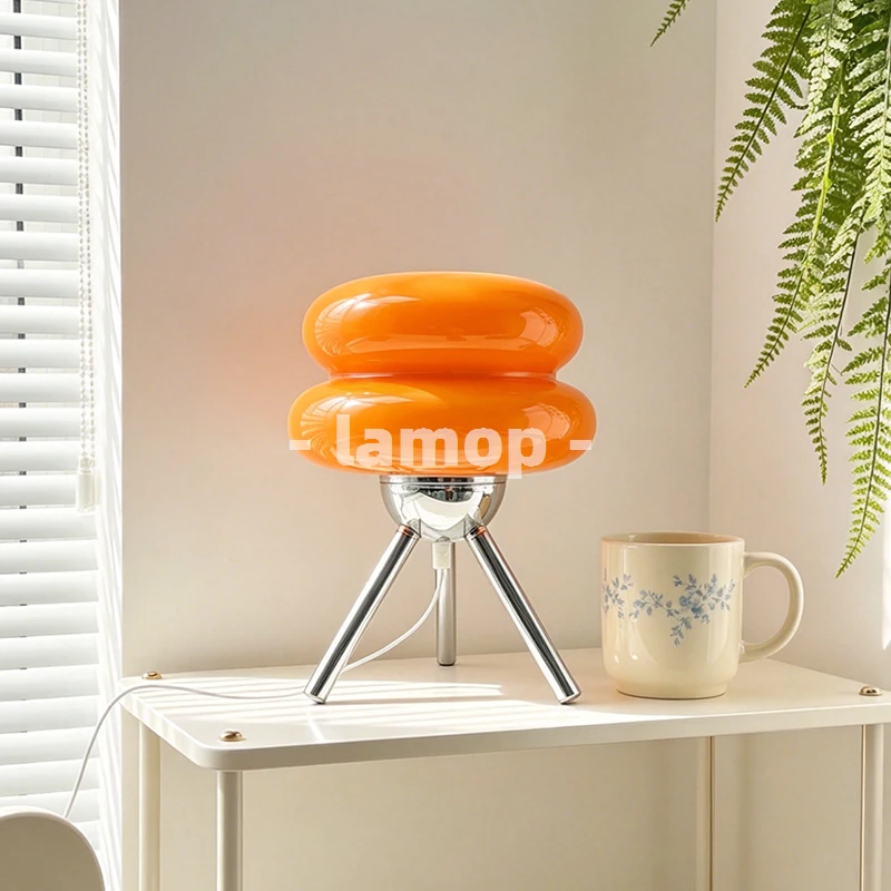 Murano Glass Double Orange Candy Tripod Table Lamp Korean Cream 3 Leg Stand 3 Tone Soft Light Blind Window Desk Decor Lamp