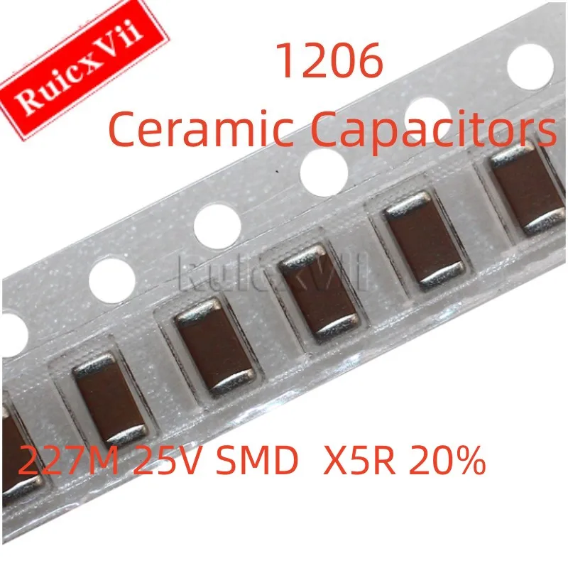

(5pcs) 1206 227M 25V SMD Ceramic Capacitor X5R 20% Non-Polarized MLCC 1206 220UF 25V