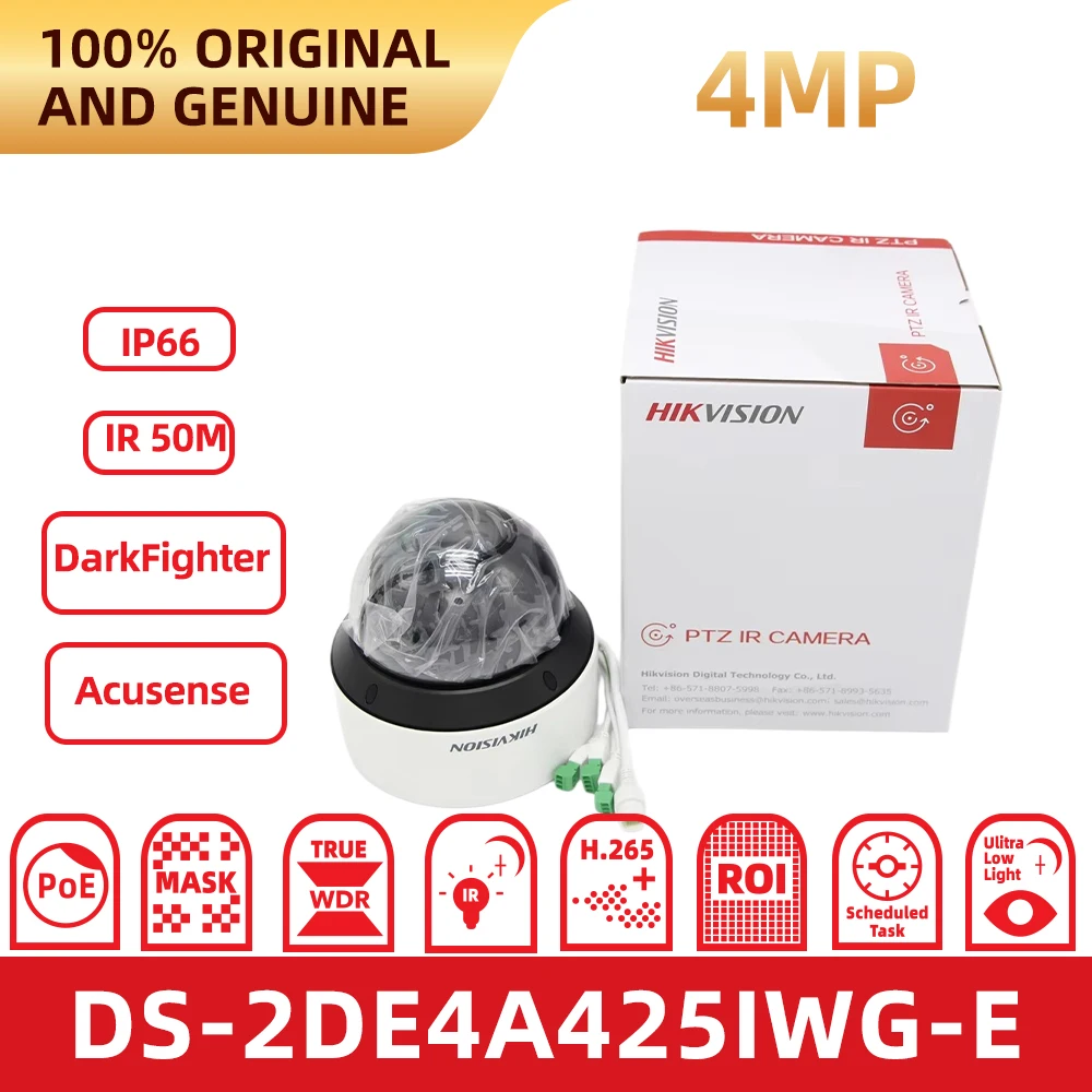 Hikvision DS-2DE4A425IWG-E 4MP PTZ Camera 25X Optical Zoom DarkFighter Outdoor IP Camera AI Human Vehicle Detection IP66 Waterpr