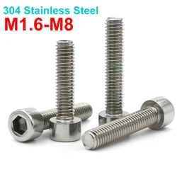 5/10/20/50/100pcs M1.6 M2 M3 M4 M5 M6 M8 DIN912 A2-70 304 Stainless Steel Hexagon Hex Socket no Knurled Cap Head Screw Bolt