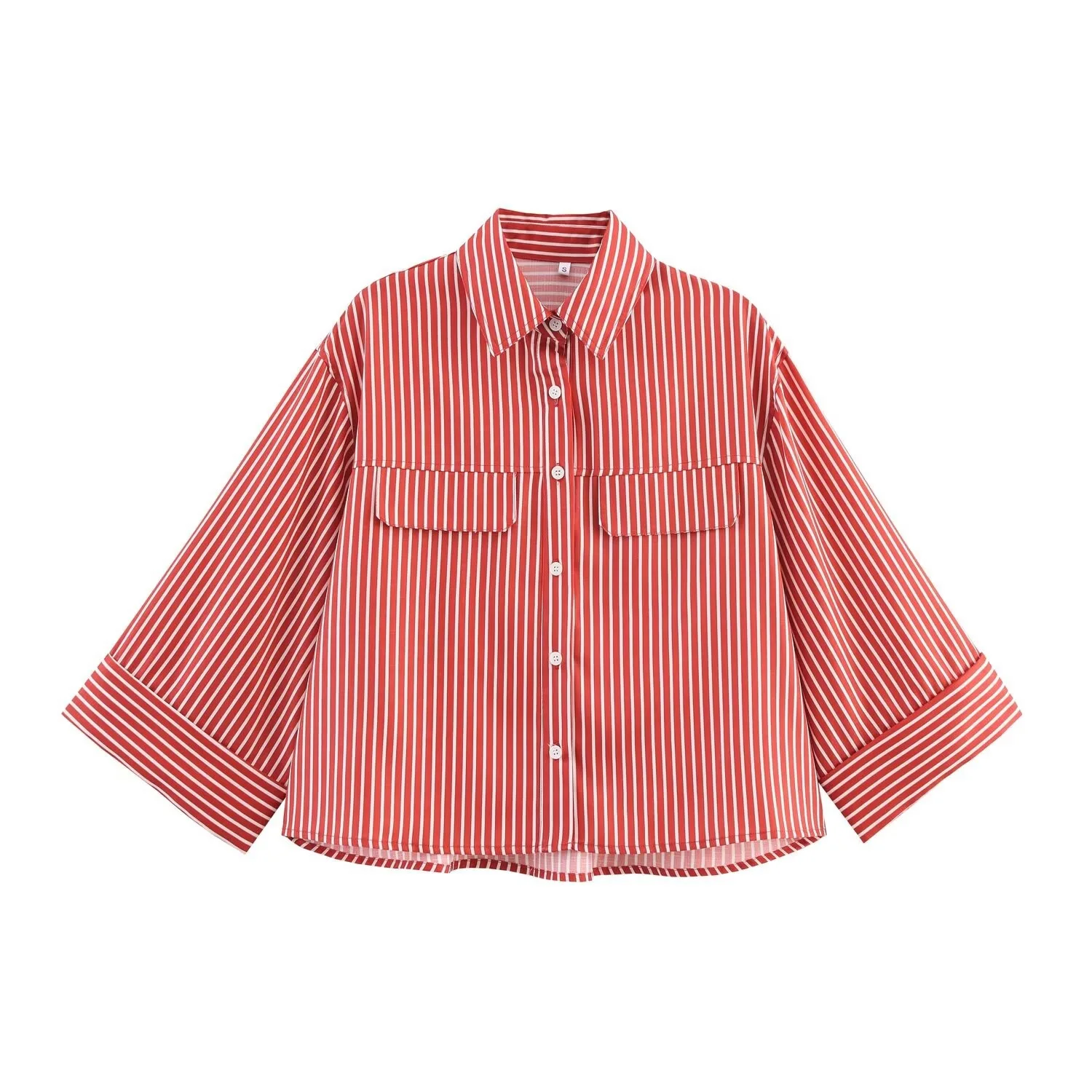 Withered 2026 Summer New European And American Style Minimalist Wide Sleeve Collar Casual Linen Blended Striped Shirt