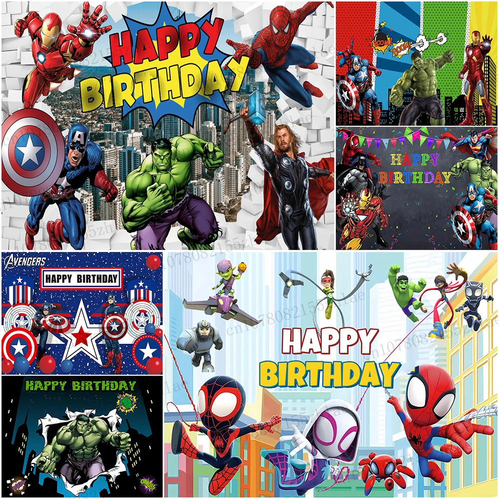 

Marvel Avengers Birthday Party Photo Backdrop Baby Shower Photo Background Spider Man Banner Photography Backdrop Decoration