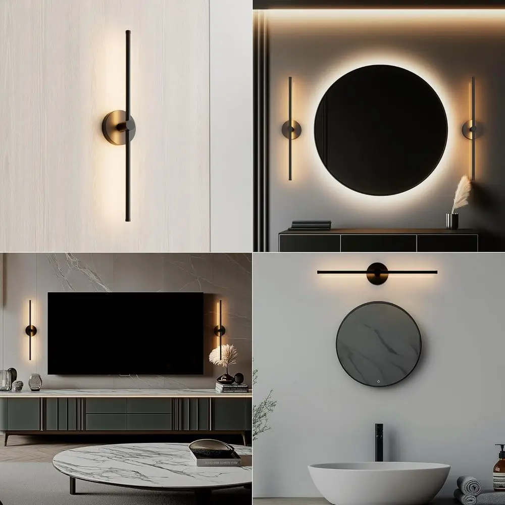 24 Inch LED Indoor Linear Wall Sconces Set o Two, 3CCT Switchable, Matte Black, Hardwired and Wall Mounted, Dimmable or Living R