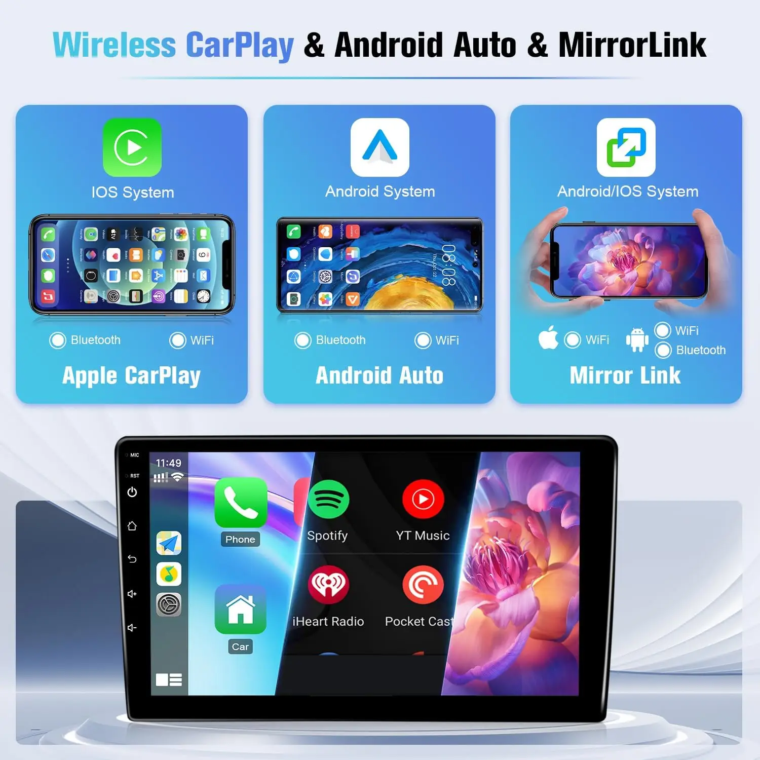 9 Inch Touchscreen Wireless Car Radio Stereo for GMC Yukon Chevrolet Chevy Silverado Tahoe Suburban 2007-2012 with Backup Camera
