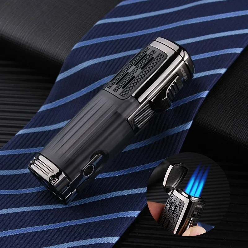 

Honest Perspective Fuel Tank Metal Butane Lighter with Cigar Cutter Cigarette Lighter Windproof Gas Torch Spray Gun Three Flames