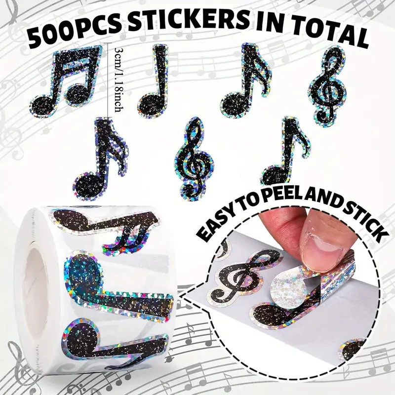 100-500pcs Glitter Music Notation Stickers Baking Birthday Wedding Party Gift Wrapping Label Scrapbook Cute Stationery Stickers