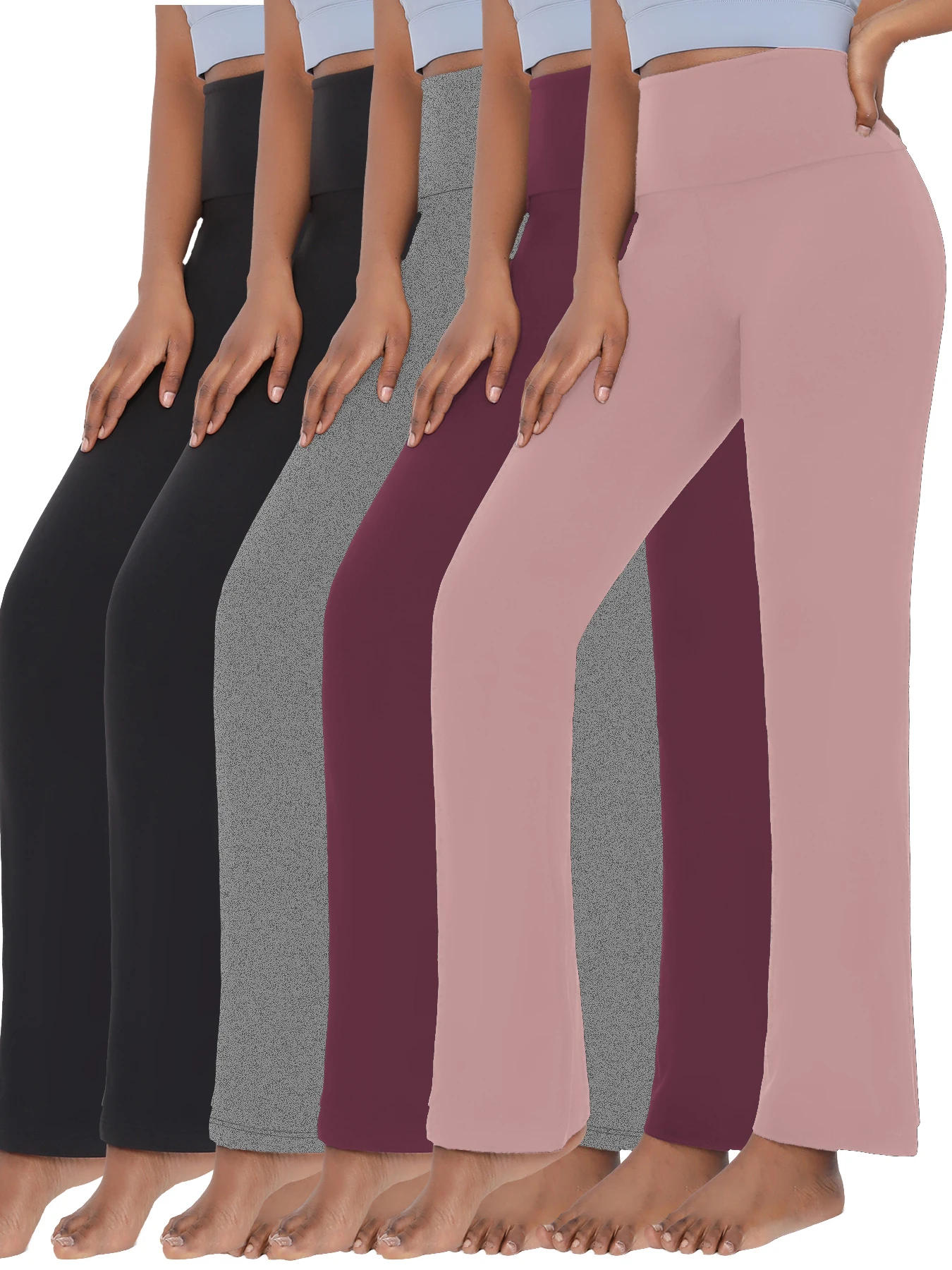 

5 Pack Women's Super Soft Flare Pants High Waisted Tummy Control Workout Yoga Push Up Gym Fitness Leggings Bell Bottoms