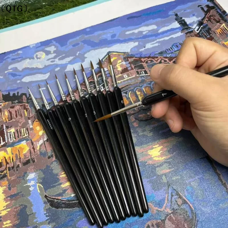 〔QTG〕11Pcs Fine Tip Liner Paint Brush Set Non Slip Comfort Grip Assorted Sizes For Watercolor Acrylic Painting Nail Art