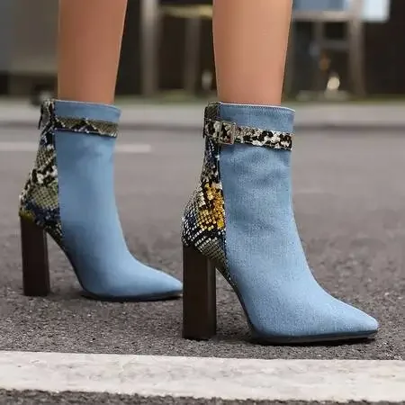 2024 Autumn New Fashion Mixed Color Lace Up Ankle Boots for Women Europe America Pointed Toe High Heel Big Size Shoes 45 46 47