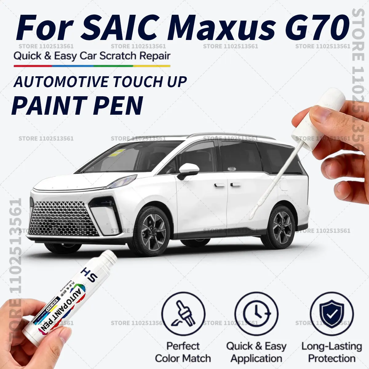 For SAIC Maxus G70 White Black Quick Dry Car Touch Up Paint Pen Auto Scratch Repair Brush for Paint Chips Scratches and Scuffs