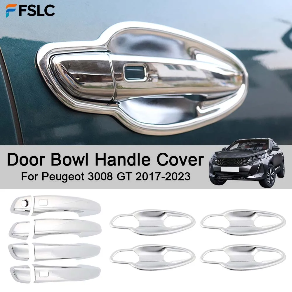 Car Exterior Decoration Door Bowl Handle Cover For Peugeot 3008 GT 2017-2023 Silver Car Styling Upgrade Modify A Car