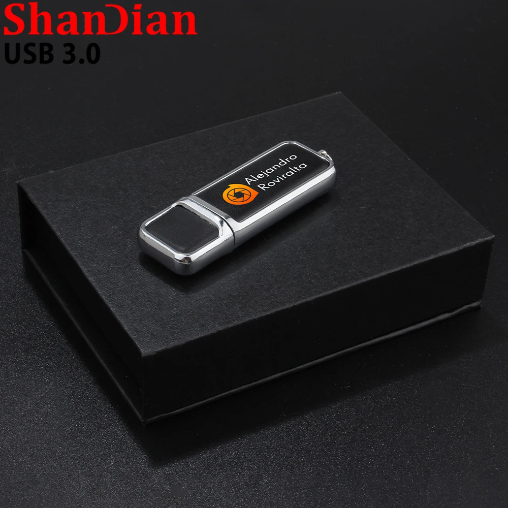 SHANDIAN Leather Usb Flash Drive 64GB Pen Drive 32GB U Disk 16GB Memory Stick Free Color Printing Customized LOGO Wedding Gifts