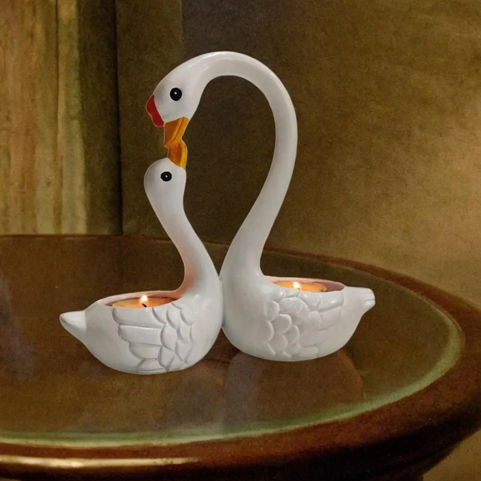 Mother and Child Swan Statue Candlestick Holder Versatile Desktop Decoration