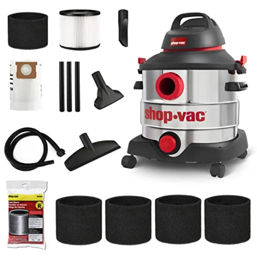 

5989400 8-галлонный пылесос для сухой и влажной уборки мощностью 6,0 л.с. + 90585 Пенный фильтр-вкладыш, 5 шт.